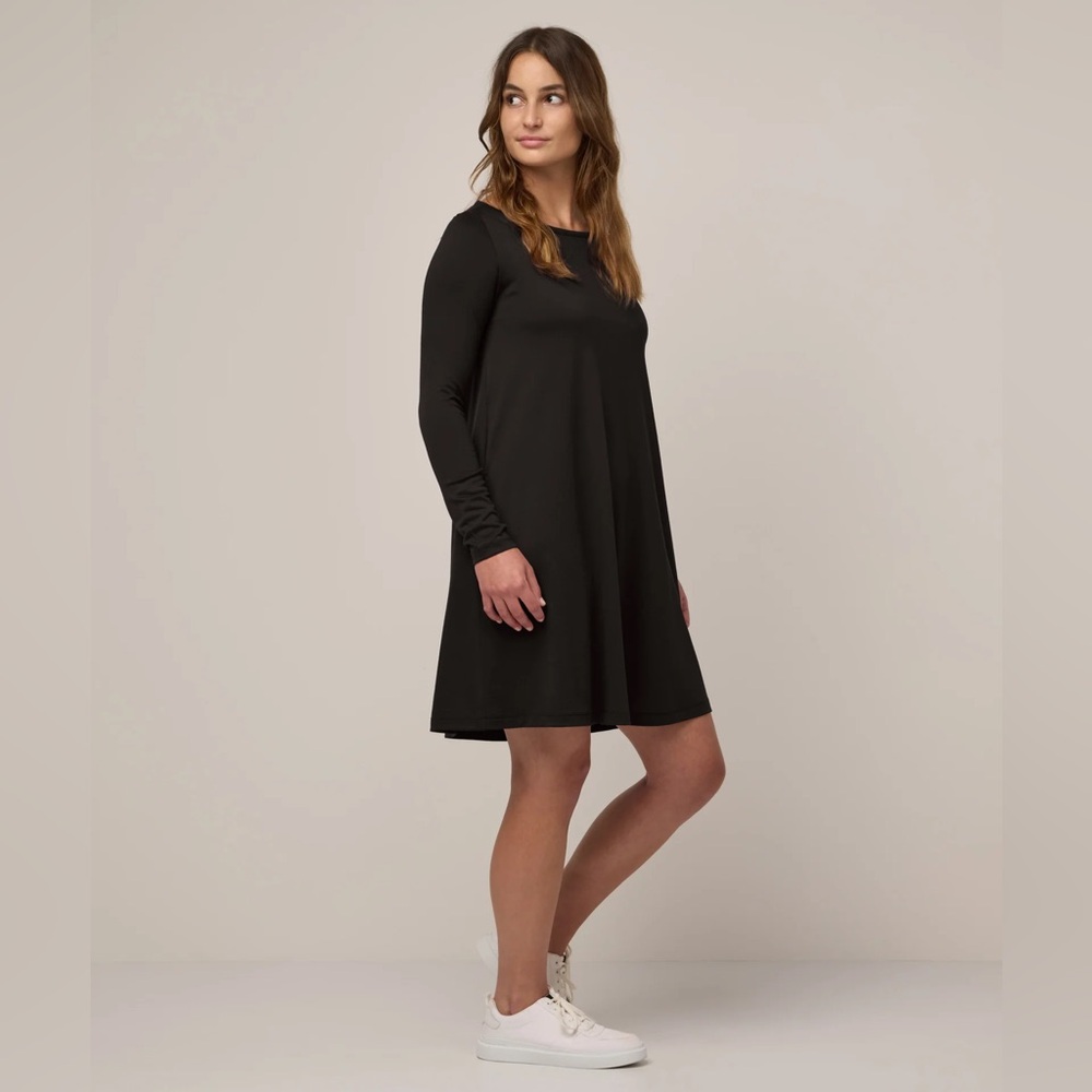 Wool& Merino Wool Rowena Swing Dress Long Sleeves Lagenlook Minimalist Black S - Picture 2 of 11